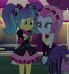 Size: 788x851 | Tagged: safe, screencap, pixel pizazz, violet blurr, equestria girls, equestria girls specials, g4, my little pony equestria girls: better together, my little pony equestria girls: sunset's backstage pass, cropped