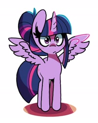 Size: 2000x2492 | Tagged: safe, artist:kindakismet, twilight sparkle, alicorn, pony, g4, alternate hairstyle, female, hair bun, high res, mare, simple background, solo, spread wings, twilight sparkle (alicorn), white background, wings