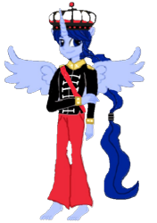 Size: 420x597 | Tagged: safe, artist:loomytyranny, oc, oc:frenchie colonial, alicorn, hybrid, equestria girls, g4, 1000 hours in ms paint, barefoot, crown, europe, feet, france, french, jewelry, male, monarch, monarchist, png, ponytail, regalia, wings