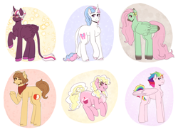 Size: 9000x6707 | Tagged: safe, artist:hahyh, applejack, fluttershy, pinkie pie, rainbow dash, rarity, twilight sparkle, alicorn, classical unicorn, earth pony, pegasus, pony, unicorn, g4, cloven hooves, glasses, horn, leonine tail, mane six, pronking, redesign, twilight sparkle (alicorn), unshorn fetlocks