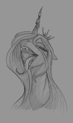 Size: 650x1100 | Tagged: safe, artist:stray prey, queen chrysalis, changeling, changeling queen, g4, eyes closed, fangs, female, gray background, mawshot, open mouth, simple background, sketch, solo, stupid sexy chrysalis, tongue out, uvula