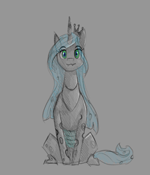 Size: 1200x1400 | Tagged: safe, artist:stray prey, queen chrysalis, changeling, changeling queen, g4, cute, cutealis, female, gray background, simple background, sitting, sketch, solo