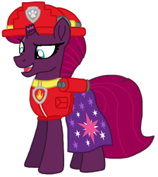 Size: 933x1043 | Tagged: safe, artist:徐詩珮, fizzlepop berrytwist, tempest shadow, pony, series:sprglitemplight diary, series:sprglitemplight life jacket days, series:springshadowdrops diary, series:springshadowdrops life jacket days, g4, alternate universe, clothes, female, marshall (paw patrol), paw patrol, simple background, solo, transparent background