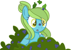 Size: 1024x724 | Tagged: safe, artist:prinesspup, oc, oc only, oc:blueberry skies, pegasus, pony, blueberry, bush, female, food, leaves, leaves in hair, mare, pegasus oc, simple background, solo, transparent background, wings