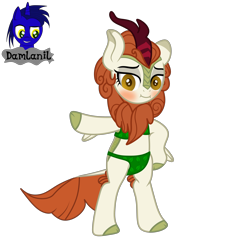 Size: 3840x4154 | Tagged: safe, artist:damlanil, autumn blaze, kirin, pony, g4, adorasexy, bipedal, blushing, bra, bra on pony, clothes, commission, cute, female, horn, looking at you, mare, panties, sexy, show accurate, simple background, solo, transparent background, underwear, vector