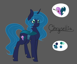 Size: 1000x831 | Tagged: safe, artist:cyrinthia, oc, oc only, oc:chrysellia starbeam, changepony, hybrid, pony, female, interspecies offspring, magical lesbian spawn, offspring, parent:princess luna, parent:queen chrysalis, parents:chrysaluna, solo