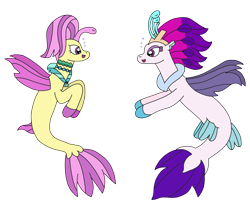 Size: 3019x2448 | Tagged: safe, artist:supahdonarudo, ocean flow, queen novo, seapony (g4), series:novoember, g4, my little pony: the movie, bubble, dorsal fin, female, fin, fin wings, fins, fish tail, high res, jewelry, necklace, siblings, simple background, sisters, tail, transparent background, underwater, water, wings