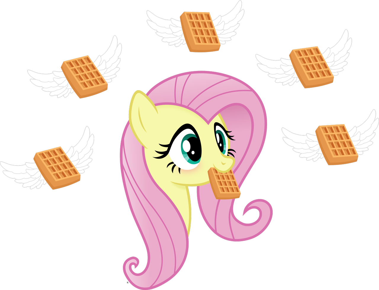 #2481803 - safe, artist:anime-equestria, fluttershy, pegasus, pony, g4,  blushing, cute, female, food, happy, high res, mare, mouth hold, shyabetes,  simple background, solo, transparent background, vector, waffle, waffleshy,  wings - Derpibooru