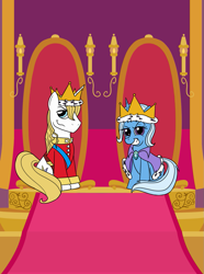 Size: 953x1280 | Tagged: safe, artist:sergeant16bit, prince blueblood, trixie, g4, alternate universe, commission, evil grin, female, grin, king and queen, male, ship:bluetrix, shipping, smiling, straight