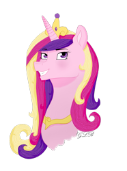 Size: 913x1227 | Tagged: safe, artist:twin-fan, princess cadance, alicorn, pony, g4, bust, female, grin, jewelry, mare, peytral, signature, simple background, smiling, solo, tiara, transparent background