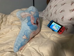 Size: 4032x3024 | Tagged: safe, artist:fannytastical, cozy glow, pegasus, pony, g4, animal crossing, animal crossing: new horizons, cozybetes, cute, female, filly, irl, nintendo switch, photo, pillow, solo
