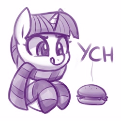 Size: 3814x3814 | Tagged: safe, artist:handgunboi, twilight sparkle, pony, burger, clothes, female, food, mare, scarf, socks, solo, striped socks, tongue out, twilight burgkle, ych example, your character here