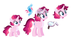 Size: 910x510 | Tagged: safe, artist:gallantserver, oc, oc:cherry bomb, pony, unicorn, age progression, female, filly, goggles, magical lesbian spawn, mare, offspring, parent:pinkie pie, parent:tempest shadow, parents:tempestpie, simple background, transparent background
