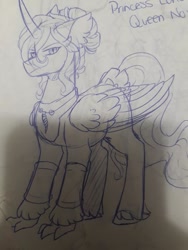 Size: 720x960 | Tagged: safe, artist:silentwolf-oficial, oc, oc only, oc:eclipse, classical hippogriff, hippogriff, pony, interspecies offspring, lineart, magical lesbian spawn, male, monochrome, next generation, offspring, parent:princess luna, parent:queen novo, peytral, solo, traditional art