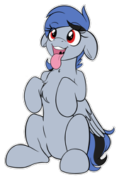 Size: 2016x3000 | Tagged: safe, artist:eisky, oc, oc only, oc:acela, pegasus, pony, behaving like a dog, chest fluff, cute, female, floppy ears, high res, looking up, open mouth, panting, simple background, sitting, smiling, solo, tongue out, transparent background, uvula, weapons-grade cute