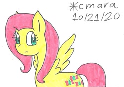 Size: 931x656 | Tagged: safe, artist:cmara, fluttershy, pegasus, pony, g4, female, mare, simple background, solo, traditional art, white background