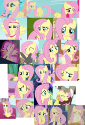 Size: 952x1408 | Tagged: safe, screencap, angel bunny, discord, fluttershy, pinkie pie, twilight sparkle, breezie, pegasus, between dark and dawn, castle mane-ia, dragonshy, filli vanilli, flutter brutter, hurricane fluttershy, it ain't easy being breezies, keep calm and flutter on, maud pie (episode), scare master, she talks to angel, she's all yak, suited for success, the beginning of the end, the last laugh, the ticket master, to where and back again, blush sticker, blushing, collage, cute, floppy ears, hug, magic, magic aura, shyabetes