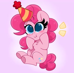 Size: 4096x4034 | Tagged: safe, artist:kittyrosie, pinkie pie, earth pony, pony, g4, :t, absurd resolution, blushing, chest fluff, colored pupils, cute, diapinkes, hat, party hat, solo