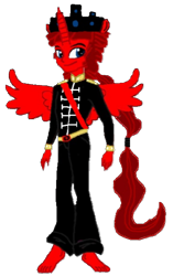 Size: 376x597 | Tagged: safe, artist:loomytyranny, oc, alicorn, hybrid, equestria girls, g4, alicorn oc, barefoot, brother, crown, feet, horn, jewelry, male, mars, mars red, monarch, monarchist, original character do not steal, planet, png, ponytail, red and black oc, regalia, wings