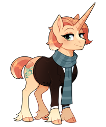 Size: 650x780 | Tagged: safe, artist:lastnight-light, oc, oc only, oc:rose gold, pony, unicorn, clothes, cloven hooves, female, mare, scarf, simple background, solo, suit, transparent background