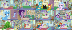 Size: 3200x1350 | Tagged: safe, edit, edited screencap, screencap, berry blend, berry bliss, big macintosh, gallus, huckleberry, november rain, ocellus, peppermint goldylinks, phyllis, silverstream, smolder, spike, starlight glimmer, sunburst, trixie, twilight sparkle, alicorn, changedling, changeling, dragon, earth pony, griffon, hippogriff, pegasus, pony, unicorn, a horse shoe-in, g4, marks for effort, road to friendship, student counsel, book, bookshelf, butt, collage, female, friendship student, glimmer glutes, globe, male, mare, quill, school of friendship, scroll, stallion, starlight's office, twilight sparkle (alicorn), winged spike, wings