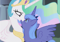 Size: 996x702 | Tagged: safe, edit, edited screencap, screencap, princess celestia, princess luna, alicorn, pony, friendship is magic, g4, duo, female, incest, kiss edit, kiss on the lips, kissing, lesbian, mare, ship:princest, shipping