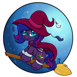Size: 2000x2000 | Tagged: safe, artist:dawn-designs-art, oc, oc only, oc:velvet daydream, bat pony, pony, broom, clothes, costume, fangs, female, flying, flying broomstick, halloween, halloween costume, hat, high res, holiday, mare, nightmare night, simple background, solo, transparent background, witch, witch costume, witch hat