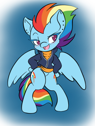 Size: 1536x2048 | Tagged: safe, artist:steelsoul, rainbow dash, pegasus, pony, semi-anthro, g4, the last problem, arm hooves, bipedal, clothes, cute, dashabetes, ear piercing, earring, jacket, jewelry, older, older rainbow dash, piercing, solo
