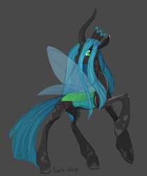 Size: 791x946 | Tagged: safe, artist:purple-blep, queen chrysalis, changeling, changeling queen, g4, black background, crown, drawthread, female, holeless, jewelry, profile, regalia, simple background, solo