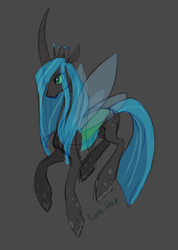Size: 584x818 | Tagged: safe, artist:purple-blep, queen chrysalis, changeling, changeling queen, g4, black background, crown, drawthread, female, holeless, jewelry, regalia, simple background, solo