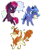 Size: 1024x1244 | Tagged: safe, artist:fuyusfox, autumn blaze, princess luna, tempest shadow, alicorn, kirin, pony, unicorn, g4, awwtumn blaze, broken horn, chibi, colored pupils, cracked horn, cute, ear fluff, electricity magic, female, filly, filly luna, filly tempest shadow, fireworks, horn, leaf, lunabetes, mare, mouth hold, open mouth, profile, simple background, stars, tempestbetes, transparent background, trio, watermark, woona, younger