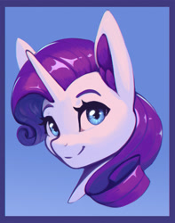 Size: 1500x1901 | Tagged: safe, artist:mrscroup, rarity, pony, unicorn, g4, blue background, bust, cute, female, mare, portrait, raribetes, simple background, solo