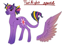 Size: 1080x810 | Tagged: safe, artist:moona_lou, twilight sparkle, alicorn, pony, g4, female, leonine tail, mare, modular, redesign, simple background, solo, twilight sparkle (alicorn), white background