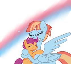 Size: 1210x1093 | Tagged: safe, artist:lowname, scootaloo, windy whistles, pegasus, pony, g4, duo, eyes closed, female, filly, grin, hug, mare, mother and child, scootadoption, scootalove, smiling