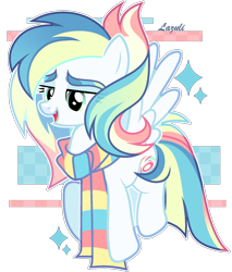 Size: 1584x1856 | Tagged: safe, artist:mint-light, oc, oc only, pegasus, pony, clothes, commission, eyelashes, flying, open mouth, pegasus oc, scarf, simple background, solo, transparent background, wings, ych result
