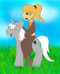 Size: 1280x1576 | Tagged: safe, oc, oc:charade, human, unicorn, horn, riding, runescape, unicorn oc