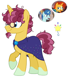 Size: 2175x2485 | Tagged: safe, artist:cherrycandi, party favor, sunburst, oc, oc only, unnamed oc, pony, unicorn, g4, base used, beard, cape, clothes, cutie mark, facial hair, fusion, fusion:sunburst, glasses, high res, male, markings, simple background, solo, transparent background