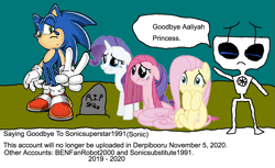 Size: 1363x836 | Tagged: safe, artist:benfanrobot2000, artist:sonicsuperstar1991, artist:user15432, fluttershy, pinkie pie, rarity, pony, g4, 1000 hours in ms paint, b.e.n, crying, end of ponies, goodbye, grave, male, rest in peace, sad, sonic the hedgehog, sonic the hedgehog (series)