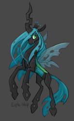 Size: 568x930 | Tagged: safe, artist:purple-blep, queen chrysalis, changeling, changeling queen, g4, crown, female, flying, gray background, jewelry, looking at you, regalia, simple background, smiling, solo
