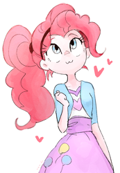 Size: 1056x1524 | Tagged: dead source, safe, artist:fuyugi, pinkie pie, equestria girls, g4, :3, alternate hairstyle, cute, diapinkes, female, headband, heart, ponytail, signature, simple background, smiling, solo, white background