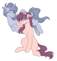 Size: 3000x3200 | Tagged: safe, artist:monnarcha, oc, oc only, oc:alice, oc:janey, ghost, pony, undead, unicorn, consoling, crying, duo, female, high res, mare, simple background, sitting, transparent background