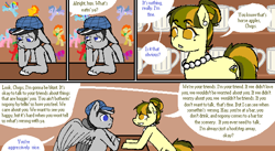 Size: 1286x707 | Tagged: safe, artist:gblacksnow, oc, oc only, oc:chopsticks, oc:dry martini, earth pony, pegasus, pony, alcohol, comic, dialogue, female, friendship, hat, jewelry, male, necklace, pearl necklace, text, unshorn fetlocks