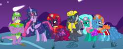 Size: 2340x948 | Tagged: safe, artist:徐詩珮, fizzlepop berrytwist, glitter drops, grubber, spike, spring rain, tempest shadow, twilight sparkle, alicorn, pony, series:sprglitemplight diary, series:sprglitemplight life jacket days, series:springshadowdrops diary, series:springshadowdrops life jacket days, g4, my little pony: the movie, the last problem, alicornified, alternate universe, bisexual, chase (paw patrol), clothes, cute, female, gigachad spike, glitterbetes, glittercorn, lesbian, lifeguard, lifeguard spring rain, marshall (paw patrol), older, older glitter drops, older grubber, older spike, older spring rain, older tempest shadow, older twilight, older twilight sparkle (alicorn), paw patrol, polyamory, princess twilight 2.0, race swap, skye (paw patrol), springbetes, springcorn, tempestbetes, tempesticorn, twilight sparkle (alicorn), zuma (paw patrol)