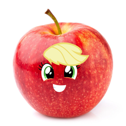 Size: 1500x1500 | Tagged: safe, artist:felipeeu, edit, applejack, earth pony, pony, g4, apple, applejack becoming an apple, food, food transformation, green eyes, grin, inanimate tf, simple background, smiling, solo, transformation, white background