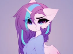 Size: 1218x899 | Tagged: safe, artist:shenki, princess flurry heart, alicorn, anthro, g4, big eyes, clothes, cute, female, floppy ears, flurrybetes, horn, looking at you, older, older flurry heart, shirt, simple background, smiling, solo