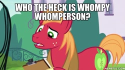 Size: 600x337 | Tagged: safe, edit, edited screencap, screencap, big macintosh, earth pony, pony, g4, the last problem, caption, clipboard, image macro, male, memeful.com, recess, solo, stallion, text