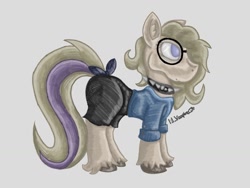 Size: 1024x768 | Tagged: safe, artist:lil_vampirecj, oc, oc:keyjee, earth pony, pony, blonde mane, blonde tail, blue eyes, bow, collar, crossover, crossover ship offspring, glasses, next generation, offspring, parent:oc:cj vampire, parent:oc:fluff, parents:oc x oc, tail, tail bow