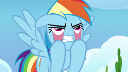 Size: 1920x1080 | Tagged: safe, screencap, rainbow dash, pegasus, pony, g4, the last problem, eyelid pull, faic, female, flying, frustrated, gritted teeth, growl, mare, rainbow dash is best facemaker, solo
