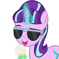 Size: 1147x1147 | Tagged: safe, artist:the smiling pony, starlight glimmer, pony, unicorn, g4, .svg available, female, food, glasses, ice cream, levitation, licking, magic, simple background, smiling, solo, sunglasses, svg, telekinesis, tongue out, transparent background, vector