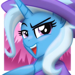 Size: 1280x1280 | Tagged: safe, artist:whitequartztheartist, trixie, pony, unicorn, g4, bust, open mouth, open smile, portrait, smiling, solo